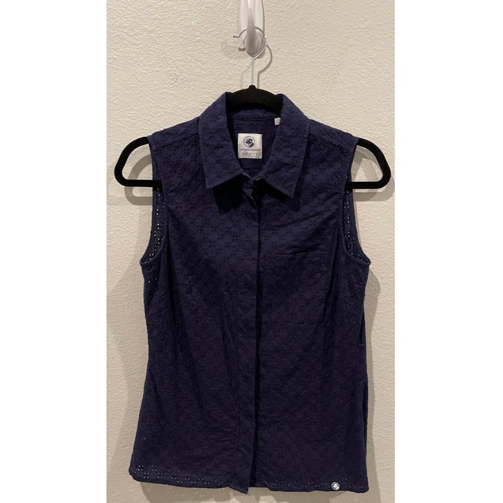 SOUTHERN PROPER Navy Blue Ansley Eyelet Sleeveless Blouse